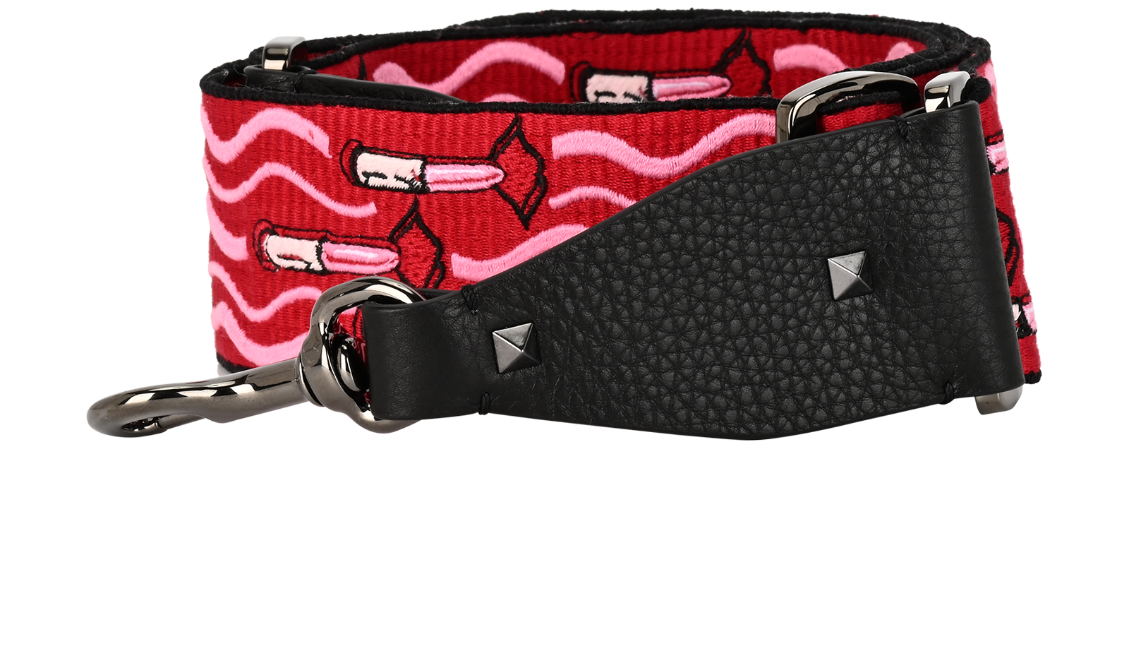 Valentino Lipstick Bag Strap, &pound;210, Accessories, Black/Pink/Red, Canvas/Leather, Other view